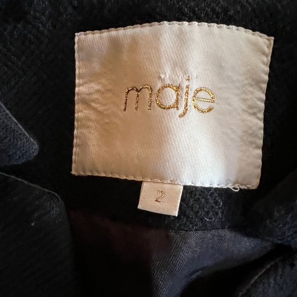 MAJE Belted Jacket Blazer Black Size 2 Collarless Slit Pockets Sash Tie Closure - Picture 10 of 12